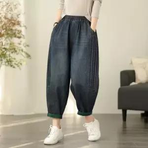 여성청바지 봄여름 캐주얼 빅사이즈 허리밴딩 청바지 패치 9부 배기바지 심쿵직구