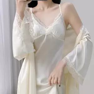 잠옷홈웨어 2p 봄가을 투피스 아이스 레이스 나시 스커트 롱 가운 심쿵직구