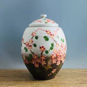 둥근 투톤분청 매화 소금 항아리 현관 20kg 쌀독 쌀통 잡곡 단지