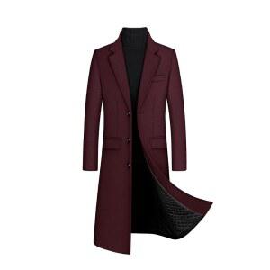 xxxiticat 남성 겨울 트렌치코트 긴 소매 노치 라펠 싱글 가슴 누빔 코튼 롱 오버코트 재킷 울 피 코트