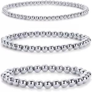 여성용 파보이 14K 금도금 구슬 팔찌 팩 스테인리스 스틸 3피스 신축성 세트 방수 볼 트리오