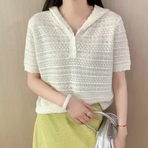여자니트 숏 카디건 봄여름 얇은 반팔 상의 후드 냉장고 니트 세미 펀칭 심쿵