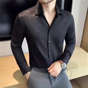 남성셔츠 가을 브이넥 빅터틀넥 셔츠 입체감 꽃 자카드 스트리머 긴팔 심쿵해외구매