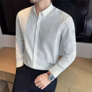 남성셔츠 가을 긴팔 주름방지 스트라이프 비즈니스 링클프리 셔츠 심쿵해외구매