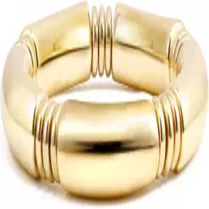 여성용 골드 청키 뱅글 팔찌 14k 도금 스택 레이어드 곡선 대나무 튜브 스트레치 선물 보석