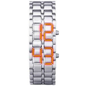 여성용 남성용 시계 패션 노블리티 라바 레드 블루 LED 디지털 스테인리스 스틸 블랙 팔찌