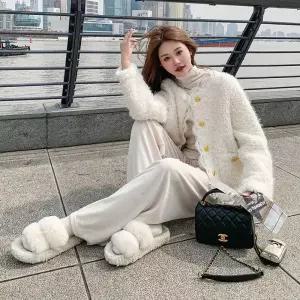 손오반 여성 램스울 코트 톱 모피 데일리룩 쇼트 레이스 KUK1