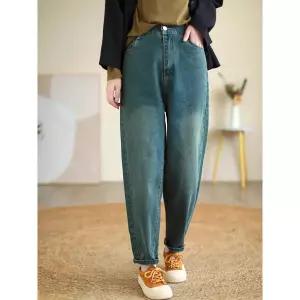 여성청바지 가을 빈티지 구제 데님 워싱 블루 배기팬츠 잔키 슬림핏 팬츠 심쿵해외구매
