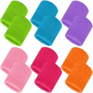 Fumwase 6쌍 컬러풀 스포츠 손목 밴드 코튼 스웨트밴드 대회용 농구 축구 러닝 테니스 골프 활동용