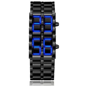 고사사 남성용 라바 스타일 스테인리스 스틸 시계 레드 블루 LED 디지털 블랙 팔찌