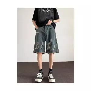 보니따스 남성 청반바지 숏 워싱 빈티지 스크래치 헤짐 데님 반바지 여름 캐주얼 5부 바지 ADOR2