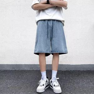 보니따스 남성 청반바지 숏 워싱 밴딩 데님 반바지 여름 얇은 무릎까지오는 5부 ADOR2