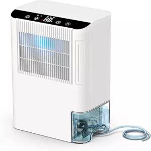 가정용 제습기 2000 평방피트 소형 3.3피트 배수 호스 2.5리터 탱크 타이머 슬립 모드 지하실 침실 욕실용