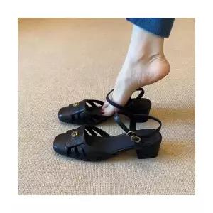 알마센 여성 스트랩 샌들 슈즈 블랙 스틸레토 펀칭 배기 로마 일자 밴드 빈티지 ADOR5