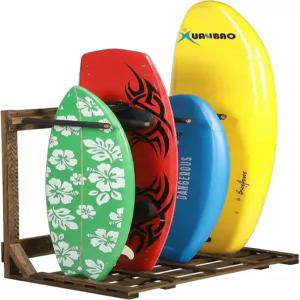 MyGift 4피트 높이의 러스틱 번트 우드 프리스탠딩 수직 서핑보드 랙 웨이크보드 SUP 패들보드 보관 - 최대