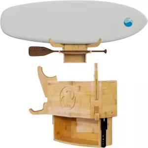 LIS 솔로 랙 ？ 숨겨진 수납 서랍이 있는 원 보드용 월 마운트 서프보드 홀더 교체 가능한 팔이 대나무 보드