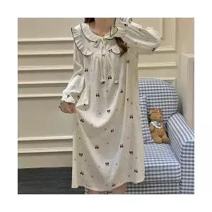 띠엔다 커플 잠옷세트 실내복 잠옷 스커트 가을 프린세스룩 긴팔 면 롱 ADOR3