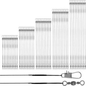 50개 낚시 리더 회전 및 스냅 커넥터가 있는 강철 와이어 소금물 담수용 고강도 물림 방지 라인 키트