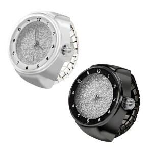 Weicam 2pcs 심플 엘라스틱 핑거 링 시계 원형 다이얼 아날로그 쿼츠 손목 커플