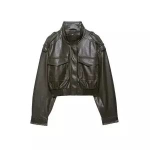 마요 여성가죽자켓 가을 포켓 장식 캐주얼 라이크 숏 코트 점퍼 UNO3