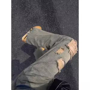 후니오 남성일자청바지 여름 빈티지 진노랑 디스트로이드 청바지 바지 모직 통 UNO2