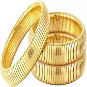 여성용 준양이 골드 뱅글 3종 세트 청키 스트레치 팔찌 24K 금 도금 스테인리스 스틸 유연한 와이드 스택