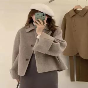 여성 숏 코트 모직 오버핏 쇼트 자켓 크롭 아우터