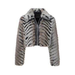 벨리베라 여성 인조 모피 가죽 재킷 플리스 크롭 따뜻한 플러피 코트 소프트 지퍼 아우터