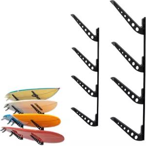 보드 조절 가능한 서프보드 보관 랙 벽걸이 디스플레이 4개 검은색