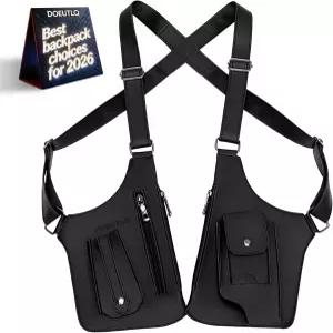 남성 언더암용 가죽 더블 숄더 겨드랑이 가방 남성용 홀스테 조끼 조절 가능한 가방(블랙)
