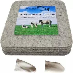 멤피쉬 울 니들 펠팅 패드 6x6x1 인치 매트 블록 두껍고 단단한 베이스 가죽 핑거 가드 한 쌍 포함