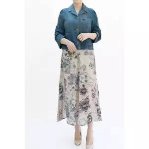 비꼴리끄 린넨 프린트 더블 슬릿 스커트 B242WK2060 402755