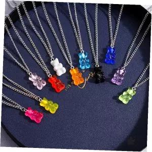 곰 모양 펜던트 체인 장식 투명 컬러 비즈 장식 레트로 감성 캐주얼 패션