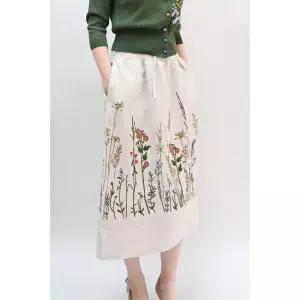 비꼴리끄 린넨 스모킹 자수 스커트 B242WK3100 402764