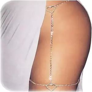 여성 파티를 위한 라인스톤 하트 다리 체인 허벅지 실버 크리스탈 허리 벨리 주얼리 (허리)