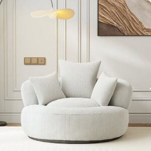 STLVUEO 42인치 오버사이즈 원형 의자, 싱글 라운지 체이스 업홀스터 소파 침대, 거실, 침실, 아파트, 독서, 조립 없음(베이지)