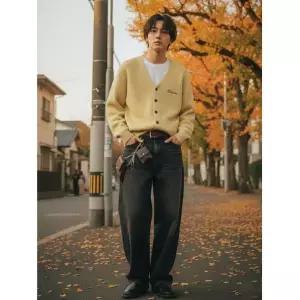 [온리하프] [비바스튜디오] 알파카 로고 자수 가디건 - LIGHT YELLOW