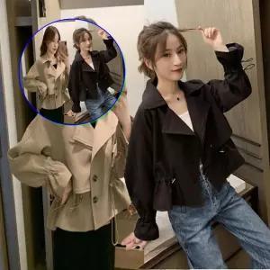 쌍문상회 청자켓 허리 핏 조절 숏 트렌치 코트 짧은 야상