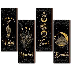 Qunclay 4개의 소박한 보호 벽 장식 달 조각 월 아트 위치 룸 휴식을 취하고 편안하게 취하세요. 매달린 고딕 미니멀리스트 페디먼트 농가용 욕실 표지판