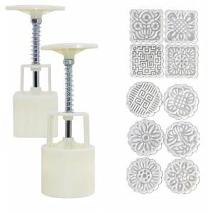 10개의 스탬프, 원형 꽃 및 사각 장식 도구가 포함된 Acfore 2팩 문케이크 몰드 프레스 DIY 쿠키 스탬프 페이스트리 비스킷 데서