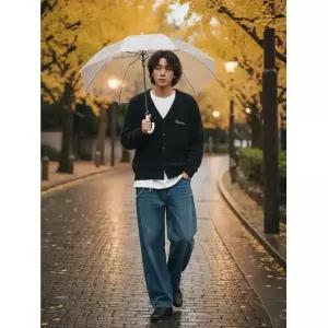 [온리하프] [비바스튜디오] 알파카 로고 자수 가디건 - BLACK