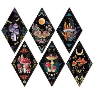 신터프 6피스 고딕 벽 장식 보호 태양 달 페이즈 월 아트 미니멀리스트 별 태양이 매달린 나무 홈 농가 페디먼트 갤러리 거실(버섯)