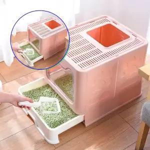 쌍문상회 고양이 반려묘 후드형 화장실 접이식 토일렛 핑크 냥변기