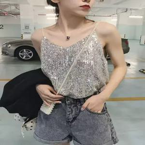 스팽글 나시 민소매 댄서 여성 튜브탑 댄스복 탱크 방송댄스 빅사이즈