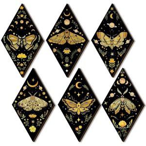 신터프 6피스 고딕 벽 장식 보호 태양 달 페이즈 월 아트 미니멀리스트 별 태양이 매달린 나무 홈 농가 페디먼트 갤러리 거실(모스)