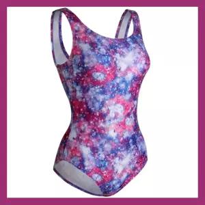 화려한 여성 수영복 강습 수영복 브랜드 고급  소우주퍼플 브라캡내장형 아쿠아 u백 로우컷수영복 편한핏