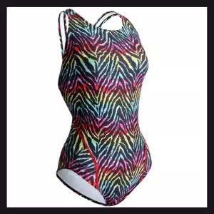 화려한 여성 수영복 강습 수영복 브랜드 고급  레인보우 지브라 편한어깨 X백 로우컷 온천 수영복 가족여행