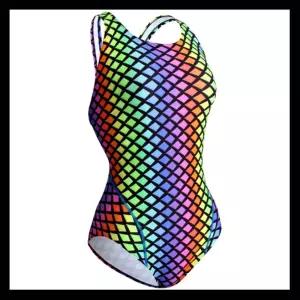 화려한 여성 수영복 강습 수영복 브랜드 고급  레인보우 파이톤 편한어깨 X백 로우컷 온천 수영복 스파온천