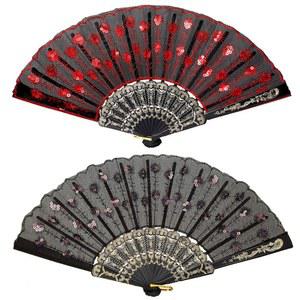 Jetec 2피스 레이스 스페인 팬, 1920년대 댄스 코스튬용 접이식 핸드 팬, 스페인 플라멩코 선물, 사진 소품, 프롬, 장식 레드, 블랙
