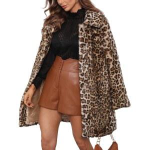 벨리베라 여성 레오파드 프린트 플리스 코트 봄과 겨울 패션 퍼지 재킷 인조 모피 플러피 가디건 오버코트